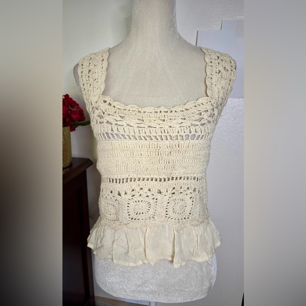 Sim & Sam Crochet Tank Top Butter Yellow Size Large